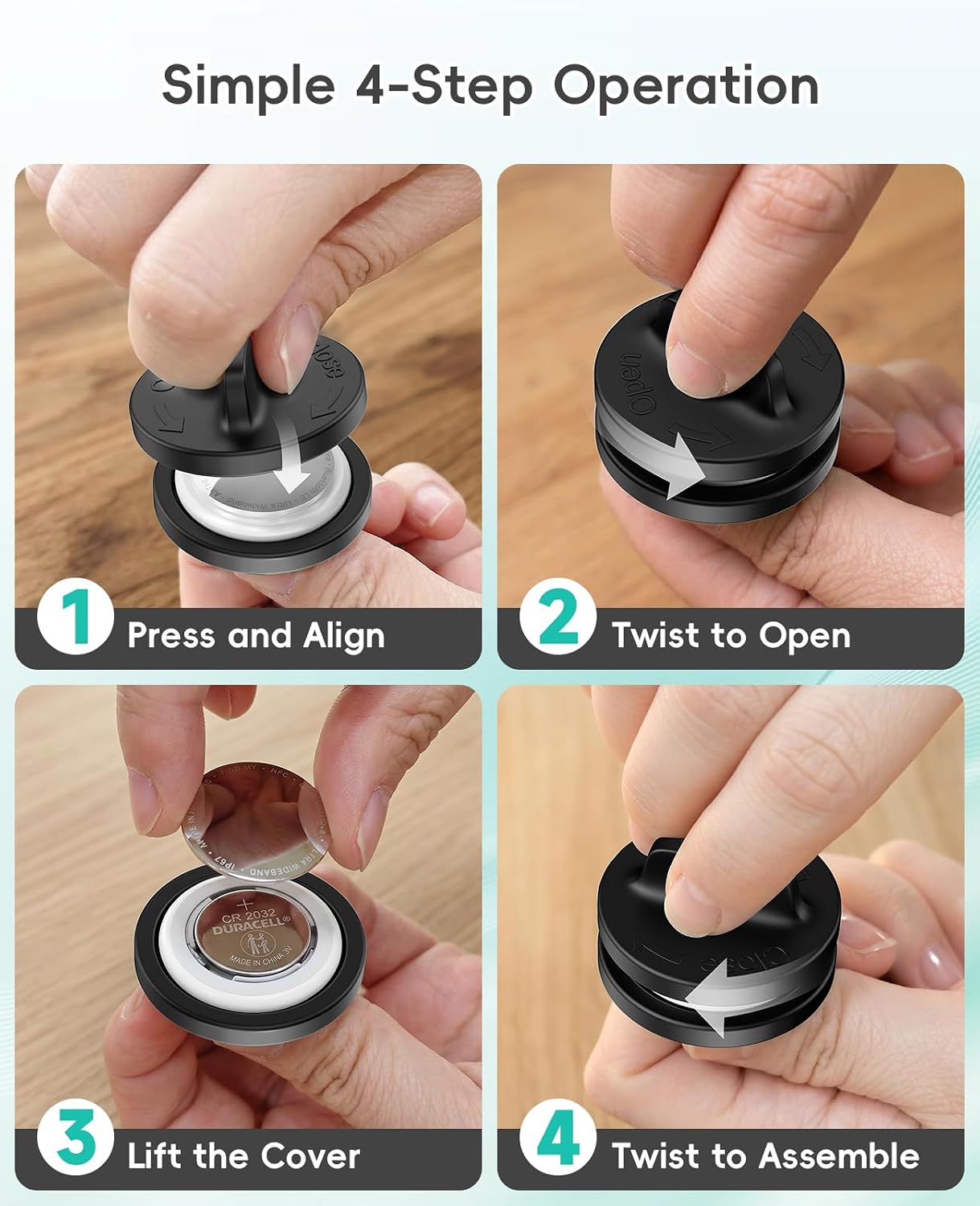 for AirTag Battery Replacement Tool, Cover Opener Black 1 Set | Precision Silicone for AirTag Tool Scratch-free Battery Cover Removal, Easy Twist Open/Close Design for Quick Replacement