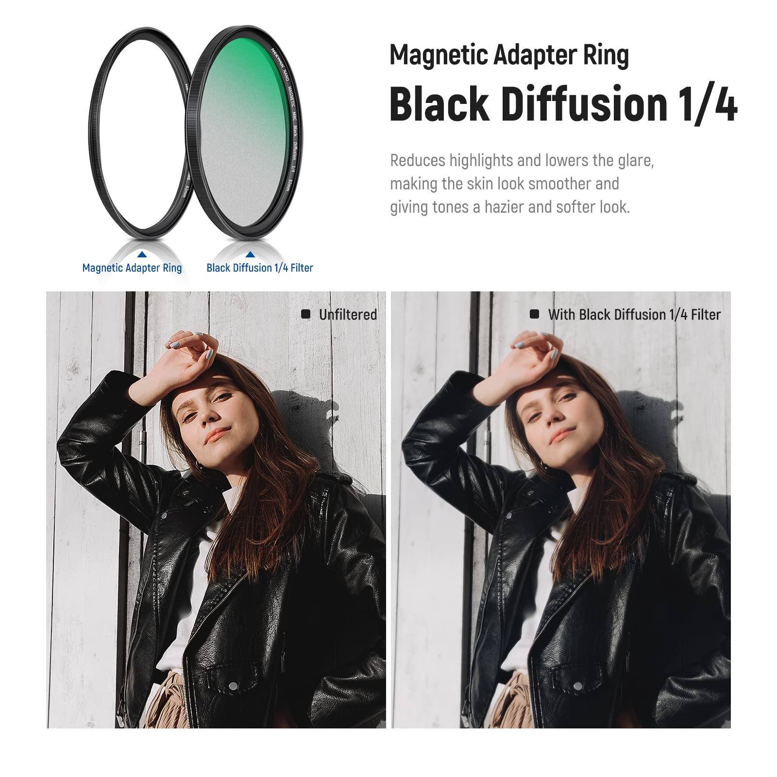 NEEWER 5 in 1 Kit Filtri ND 82mm Magnetici, Filtro Black Diffusion 1/4+Filtri Soft GND8+ND8+ND64+Anello Adattatore Magnetico, Vetro Ottico HD/multistrato/ultra sottile/resistente ai graffi
