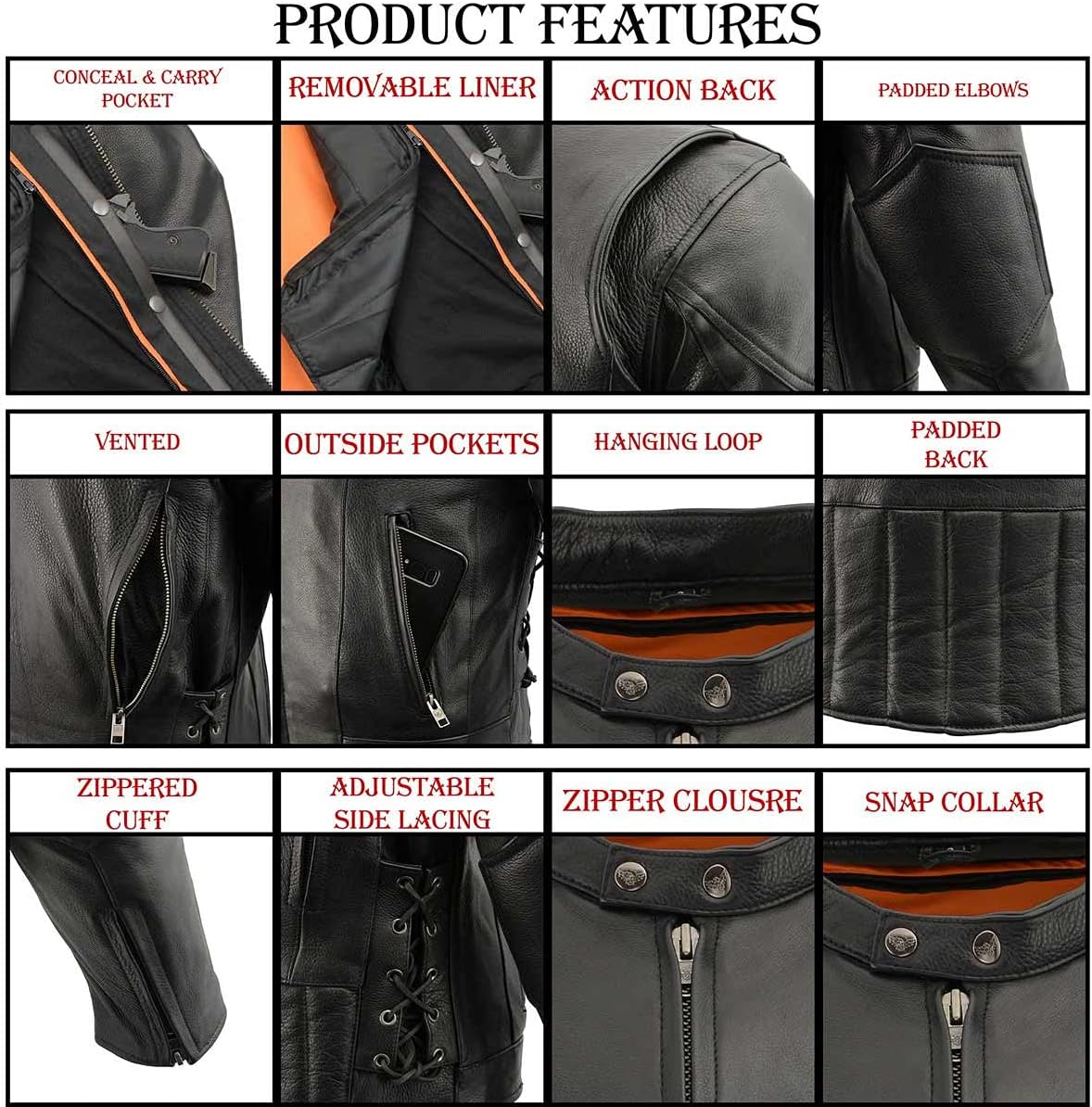 Milwaukee Leather ML1010 Men's Side Lace Vented Black Leather Scooter Jacket