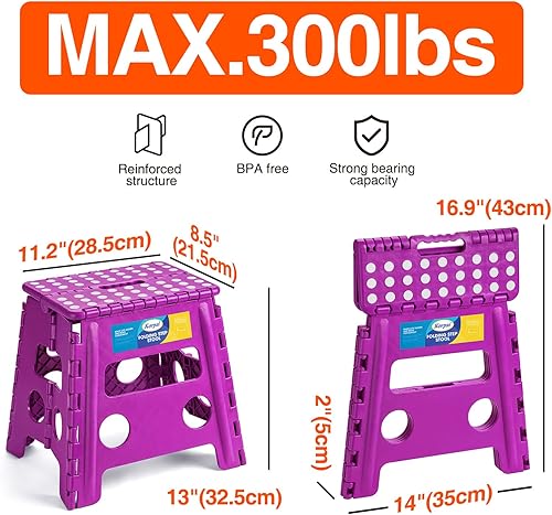 Miniatura 31 de Korpai Taburete plegable mejorado de 9 pulgadas para adultos y niños con capacidad para hasta 300 libras, taburetes plegables antideslizantes con