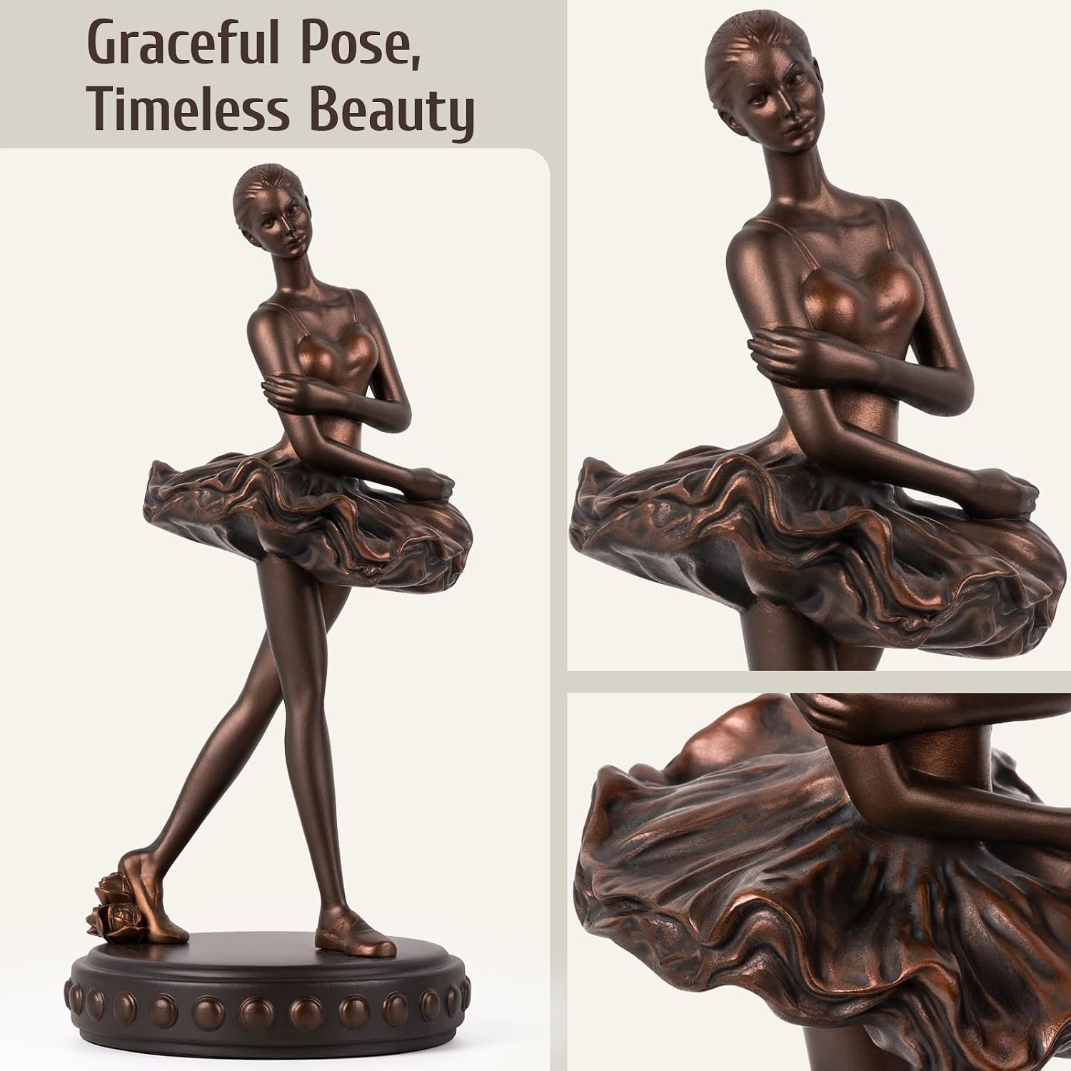 Ballerina Figurines, Ballerina Dancer Statues Resin Sculpture Vintage Home Decor, Ballet Dance Girl Ornament for Shelves Home Office Decor (Bronze) image 5