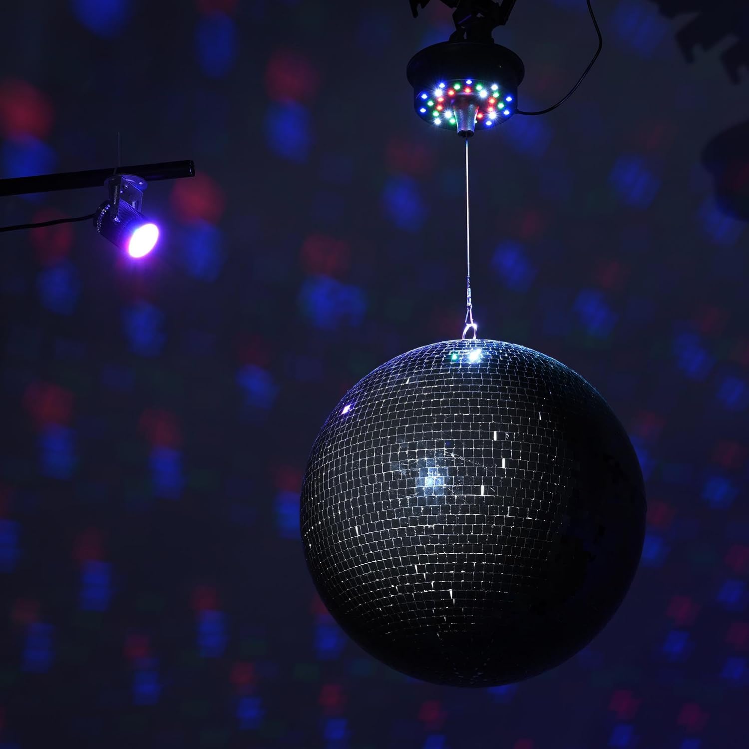 Yescom 16" Large Disco Ball with Motor and Light 6RPM Rotator & 3W RGB Spotlight for 70s 80s Party DJ Bands Dance Club Bar Wedding Event Studio Holiday Decor Black