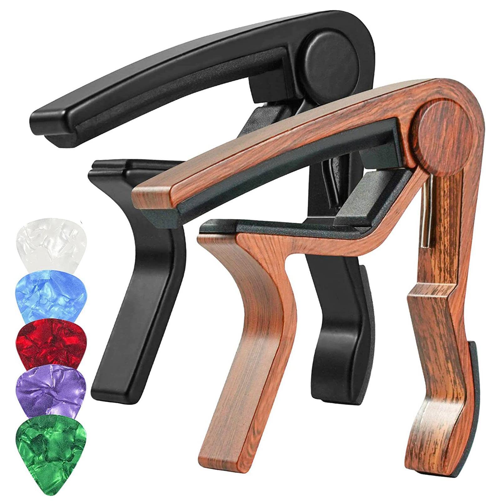 JINGLING 5 capotasti per chitarra elettrica, 2 capotasti per chitarra elettrica, ukulele, mandolino, banjo, per chitarra, inclusi 5 plettri | elettrica, ukulele, mandolino, banjo, per chitarra, inclusi 5 plettri
