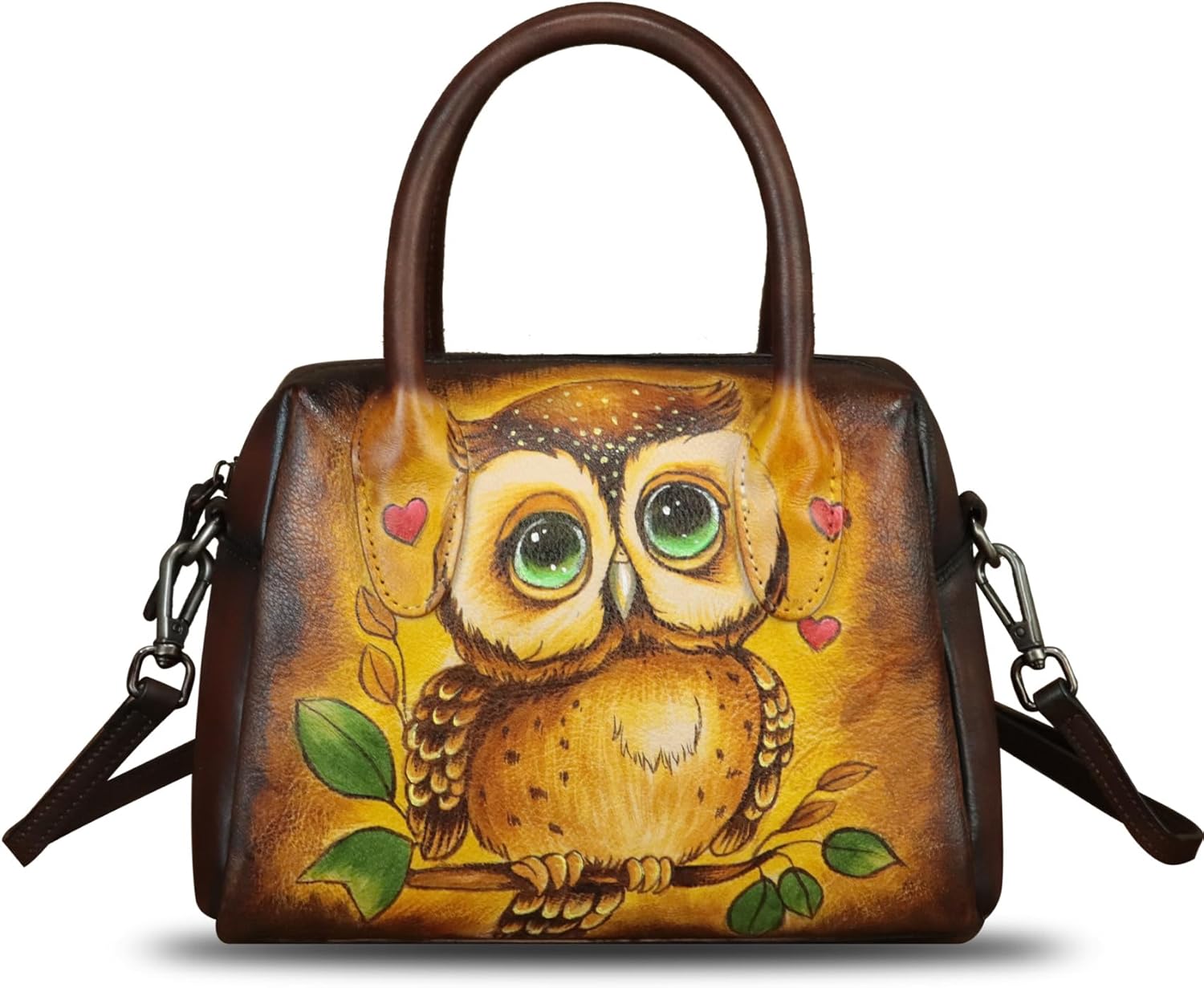 Genuine Leather Handbag for Women Hand Painted Top Handle Purse Retro Handmade Satchel Vintage Crossbody Hobo Bag