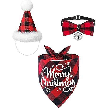 3pcs Classic Buffalo Plaid Christmas Dog Costume Outfit