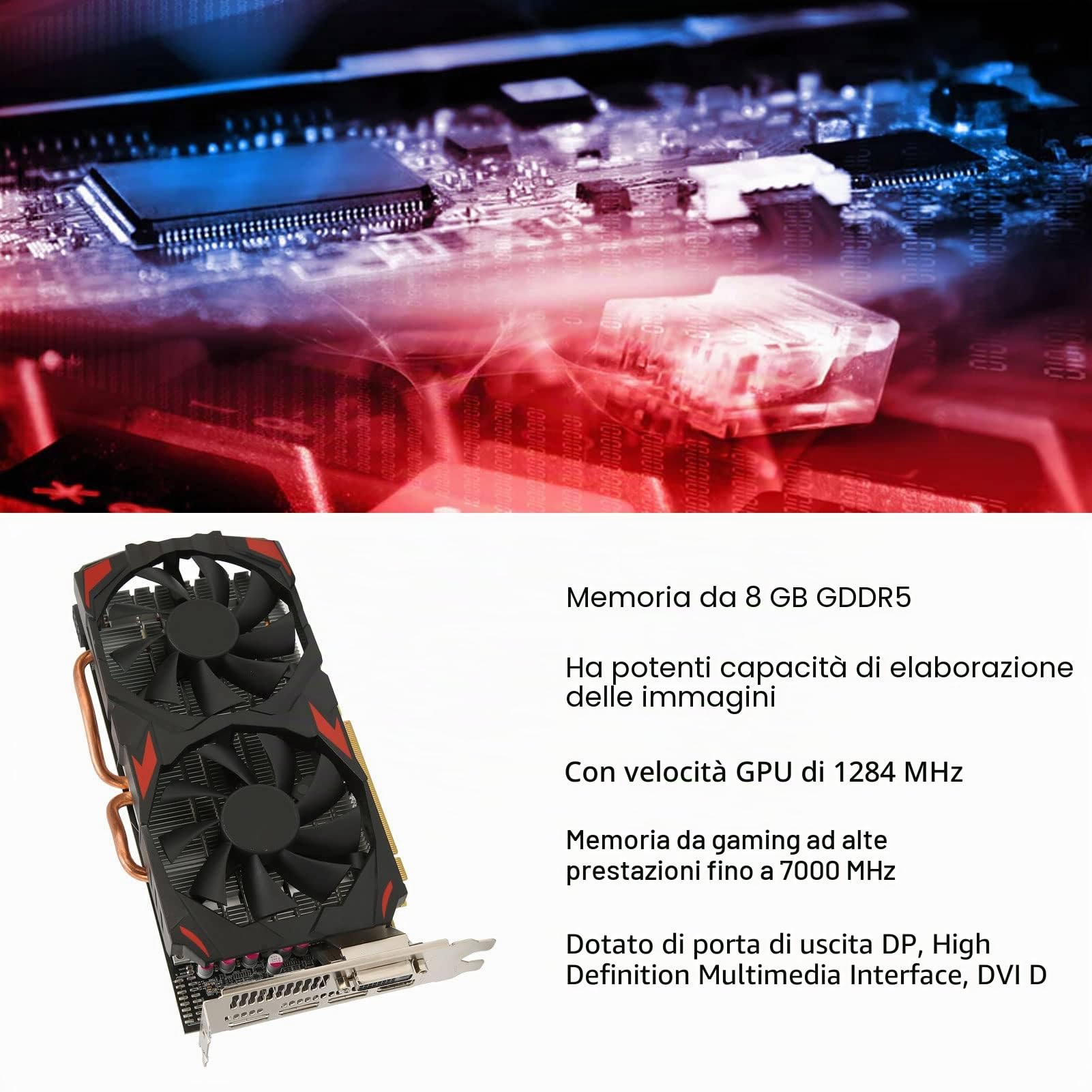 Scheda Grafica da Gioco 580, 8 GB GDDR5 256 Bit, PCI Express 3.0x16, GPU per Computer Schede Video per PC con Doppia Ventola di Raffreddamento, HDMI, DP, DisplayPort, DVI