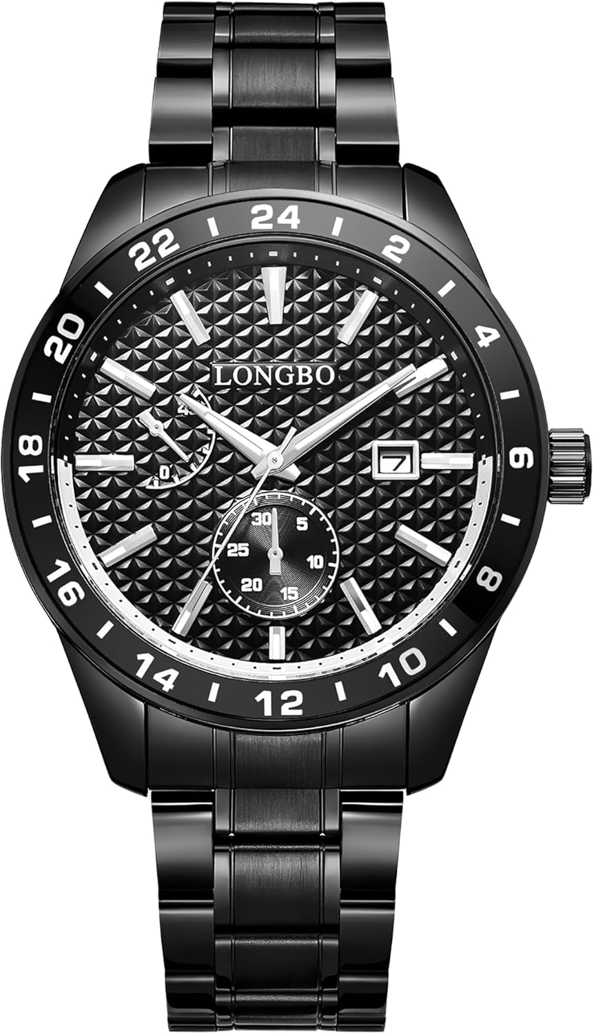 Men's Watch Elegant Wrist Watch for Men Stainless Steel Band Mineral Glass Waterproof Classic Dress Watch Idea Gift for Men(Matte Black)