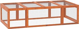 PawHut Large Wooden Rabbit Hutch Bunny Hutch Small Animal Habitat Enclosure Outdoor Run and Lockable Doors, Natural