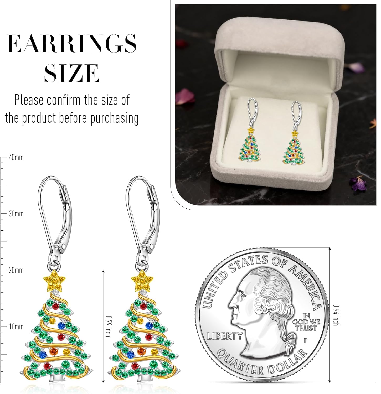 Christmas Earrings Christmas Tree Earrings for Women Sterling Silver Ribbon Green Xmas Tree Colorful Zircon Winter Dangle Studs Holiday Jewelry Gifts - Image 6