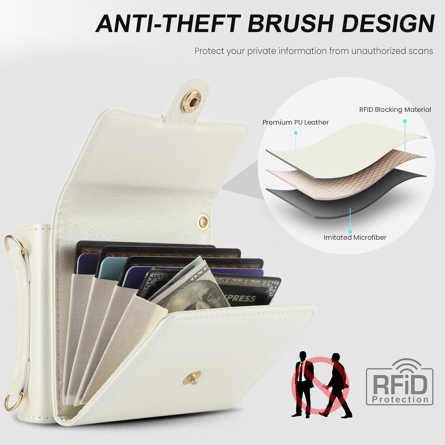 Phone Case for Samsung Galaxy Z Flip 4 5G 2022 Wallet Cover with Crossbody Wrist Strap Lanyard Credit Card Holder Slot Stand RFID Blocking Cell leather ZFlip4 Z4 Flip4 4Z Women Men Girls White