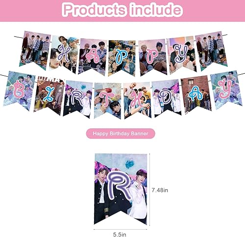 Miniatura 2 de Juego de 32 piezas de decoraciones de fiesta de cumpleaños Kpop TXT suministros de fiesta para niños con 1 guirnalda de pancarta de feliz cumpleaños