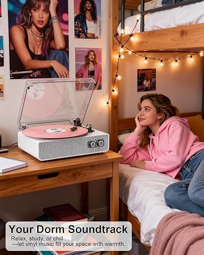 Miniatura 11 de Reproductor de discos de vinilo Bluetooth con altavoces estéreo integrados, calidad de sonido mejorada, tocadiscos de tracción por correa de 3