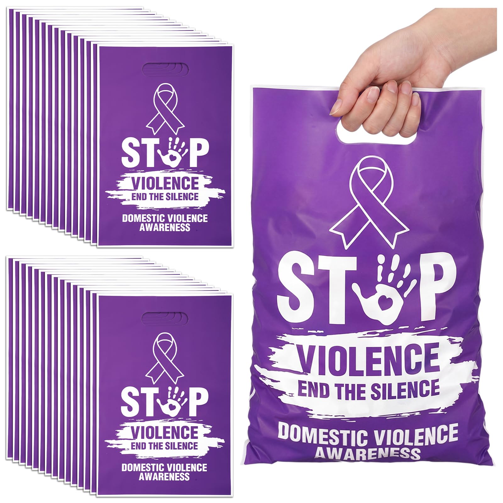 Panelee 50 Pcs Domestic Violence Awareness Plastic Goody Bags with Handles