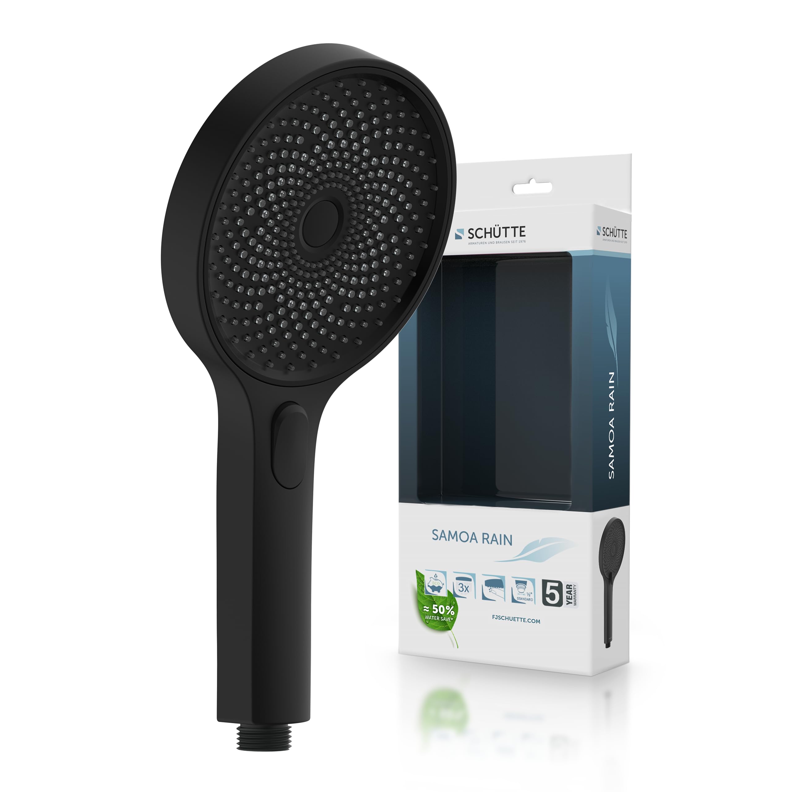 SCHÜTTE Doccetta SAMOA RAIN | Tecnologia a getto di velluto | Soffione doccia con oltre 300 ugelli | 3 tipi di getto regolabili | Soffione doccia anticalcare per la doccia | Nero
