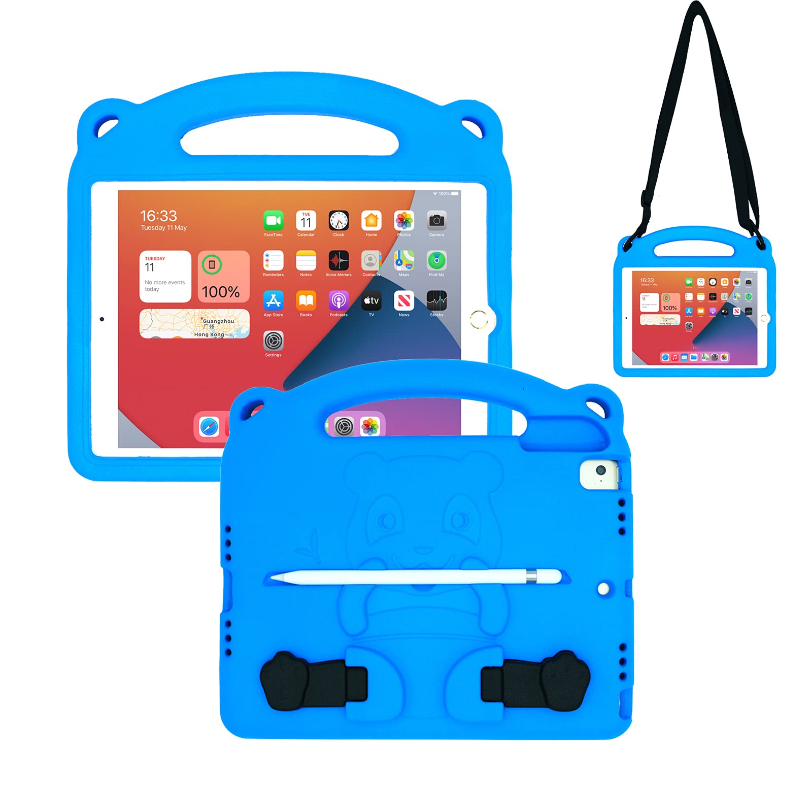 FIREVASECase for iPad 9.7 2018 6th Gen / iPad 2017 5th Gen / iPad Air / iPad Air 2, EVA Shock Proof Light Weight Professional Kids Case, with Handle Built-in Bracket & Shoulder Strap (Blue)