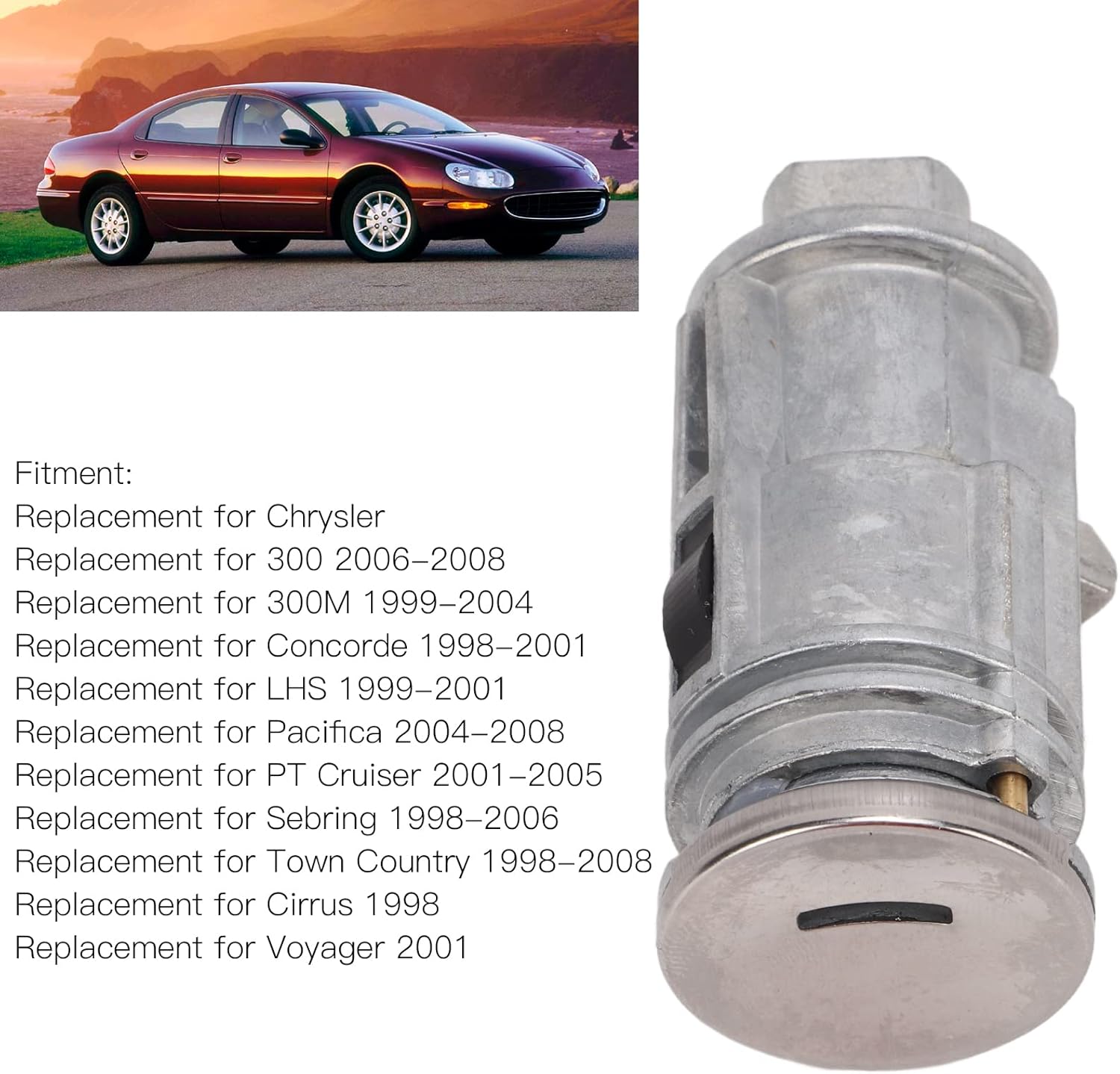 Ignition Switch Lock Cylinder 5003843Ab Car Ignition Lock Cylinder with 2 Keys Replacement Accessories for Chrysler 300 Concorde Lhs Pacifica