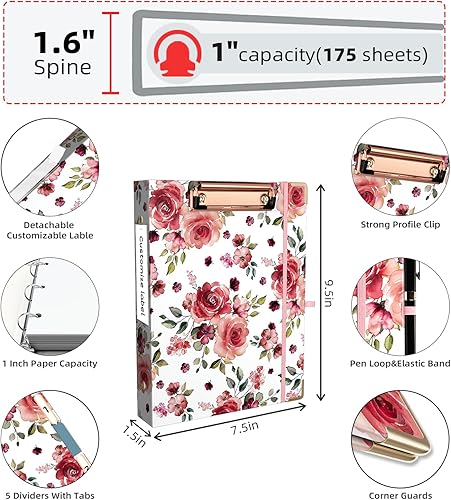 Miniatura 4 de EYROZILL Mini carpeta de 3 anillos de 1 pulgada para papel de 5.5 x 8.5 pulgadas con separadores de 5 pestañas, carpetas A5 con portapapeles para