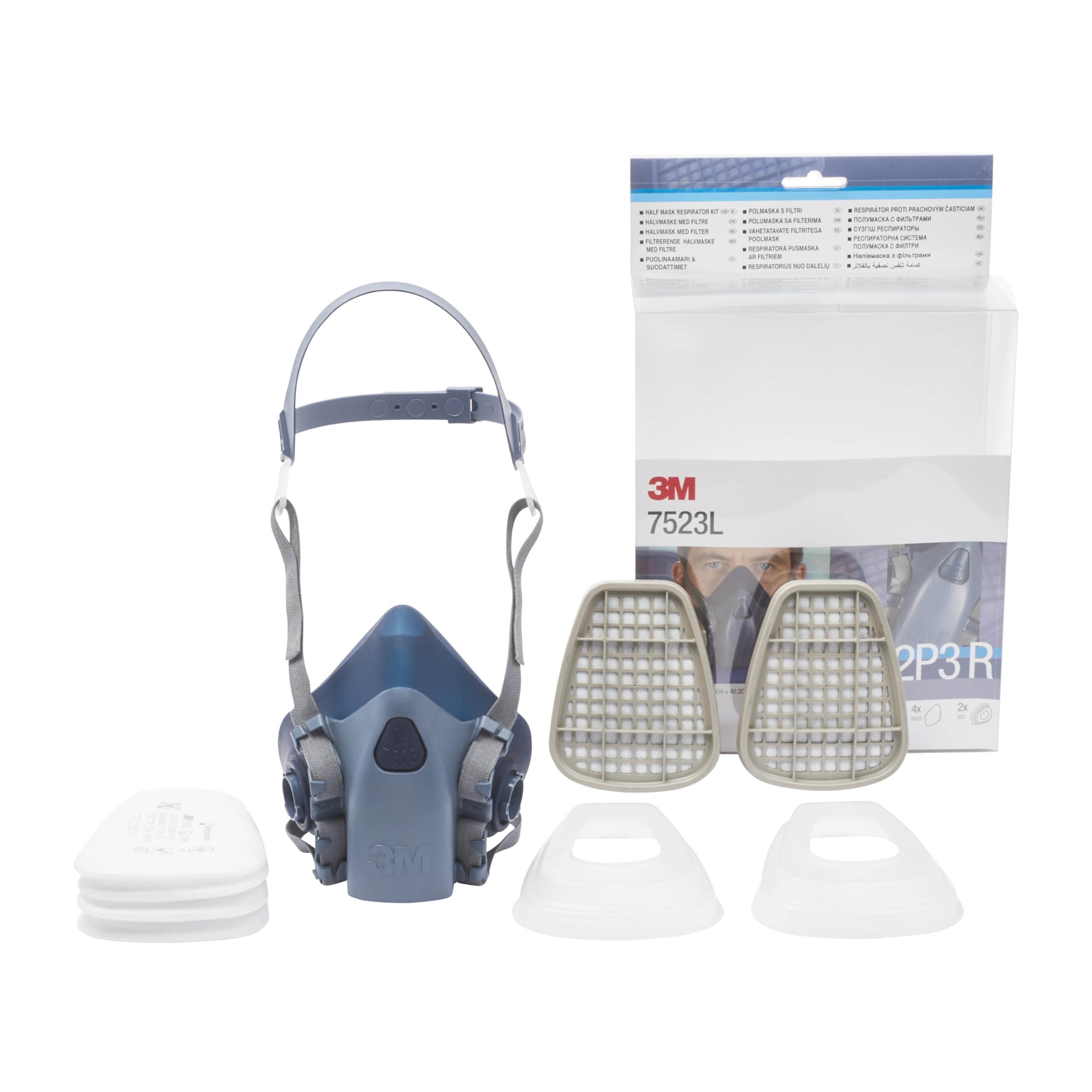 3M™ 7523L Kit Semimaschere e filtri, A2P3, semimaschera 7503 misura L, 2 filtri 6055, 4 filtri 5935, 2 ghiere 501, Certificato EN sicurezza