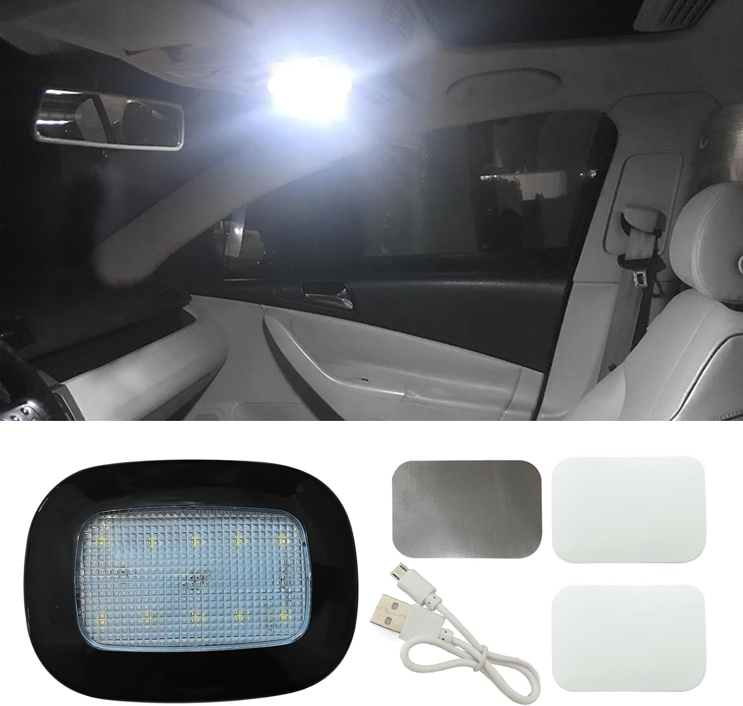 Car Interior Ceiling Roof Lights, Car Dome Light, USB Rechargeable Car Interior Reading Light, Universal Car Accessories Magnetic Dome Light for Car Trailer Van Yacht Boat Caravan RV (Black)