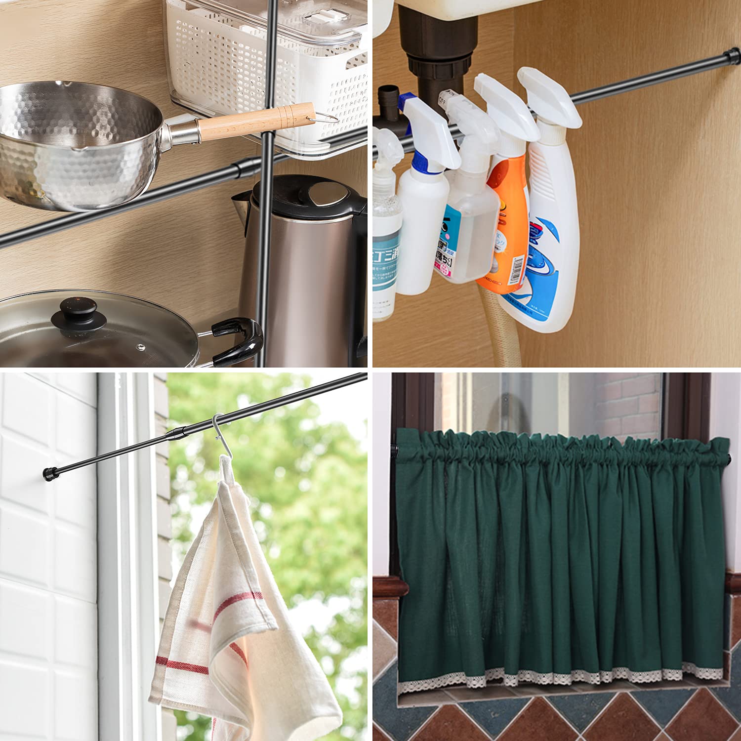 4PCS Black Tension Rod for Windows Use 28 To 41inch Spring Curtain Rod