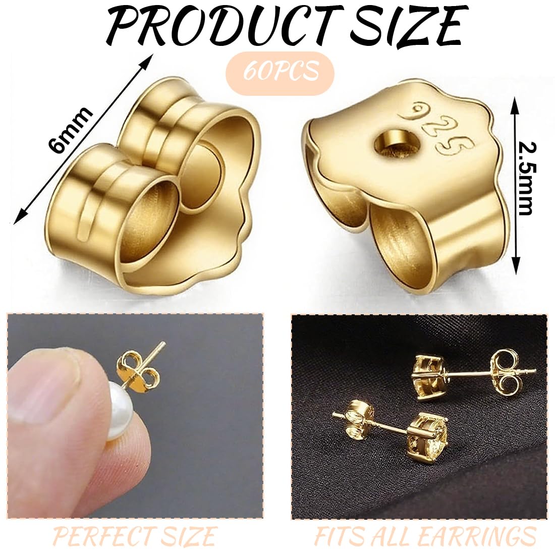 Kare & Kind 1400 Fermagli Per Orecchini - 10 Stili Diversi: Farfallina, Cilindro, Gomma Morbida - Oro E Argento