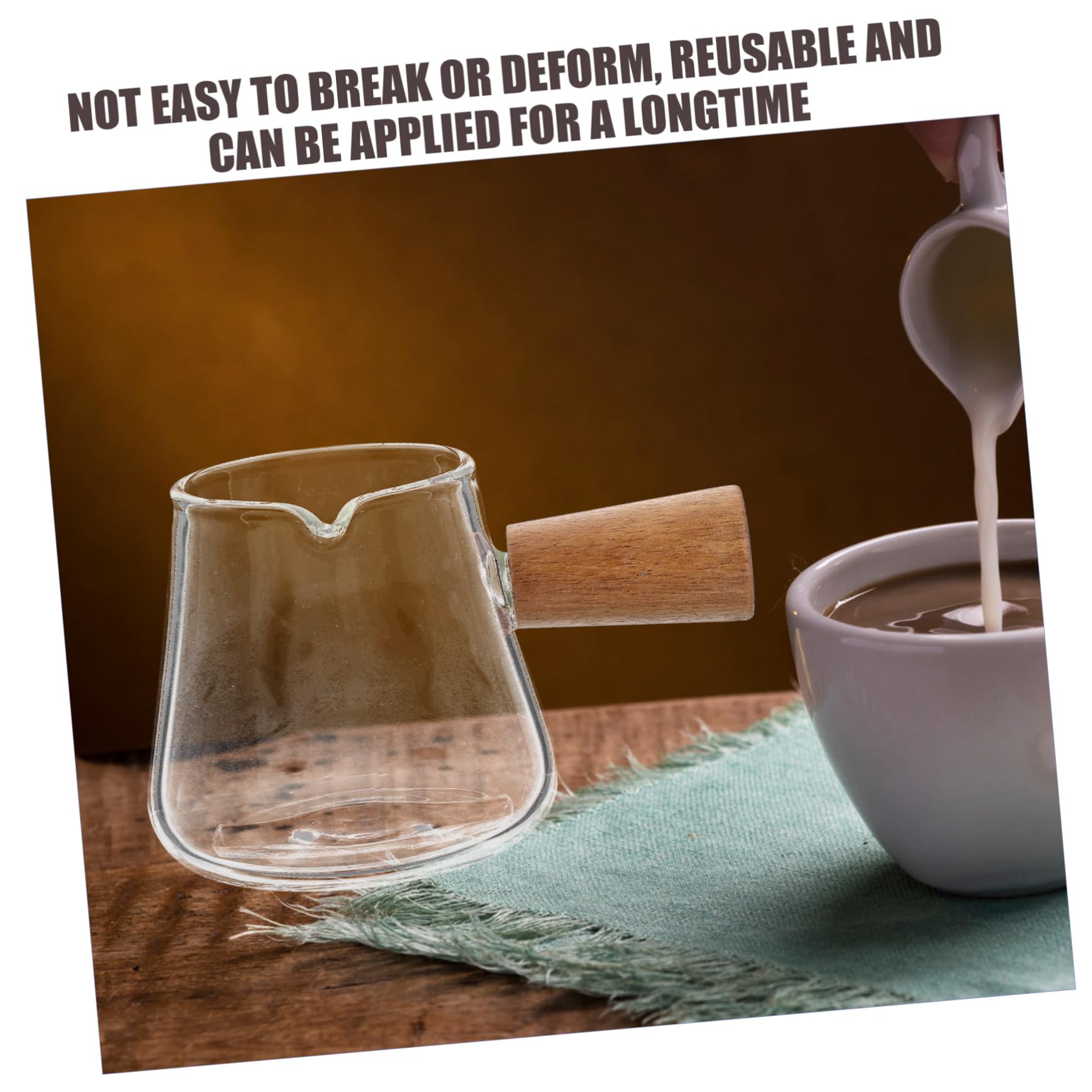 Garneck Glass Milk Cup Spout Strainers Milk Pitcher Cups Coffee Creamer Dispenser Small Creamer Pitcher Coffee Creamer Pourer Saucer Appetizer Plates Pouring Pitcher Milk Jug Teapot Wood