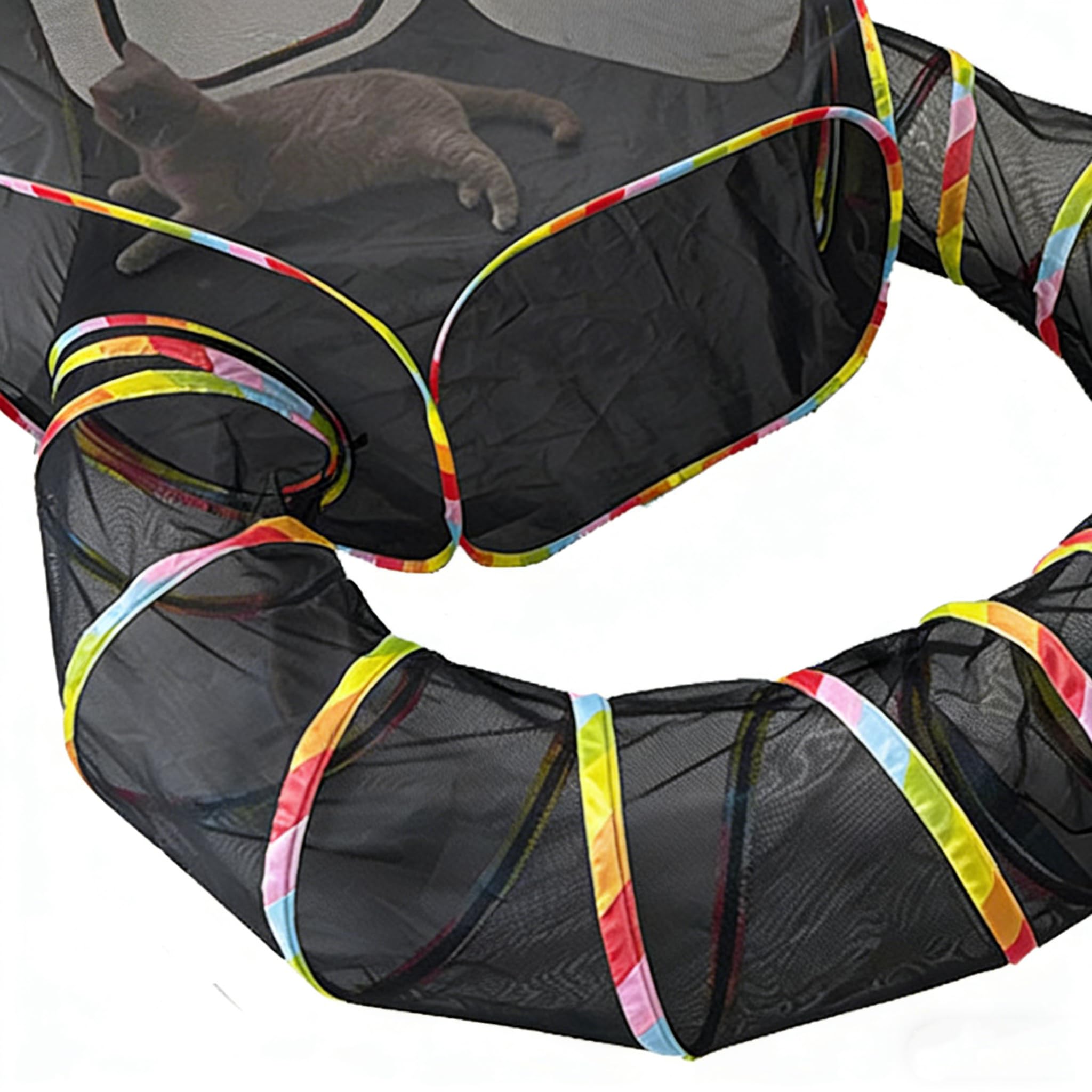 2-en-1 Tunnel pour Chats et Parc de Jeu, Parc Pliable pour Animaux Domestiques pour Chats, Lapins, Furets, Chiots, Respirant, Imperméable, Parc de Jeu Extérieur Portable pour Jardin, Balcon, Camping