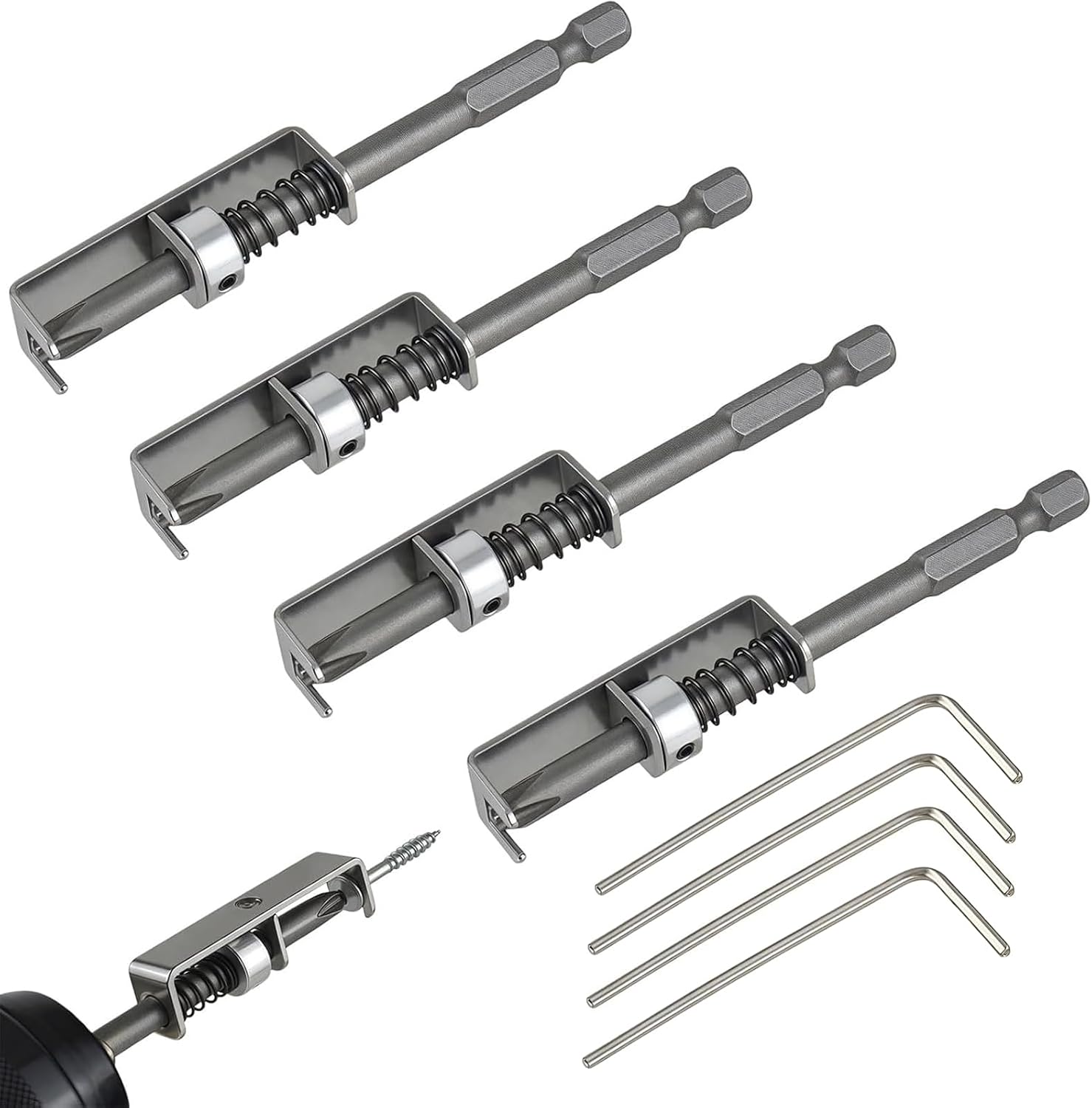 4 Pcs Spring-Loaded Screw Holder Bit, 1/4" Hex Anti-drop Screwdriver Bit, Single-Hand Operation Drill Bit Tip Holder for Electricians, Mechanics, DIY Home Repair, Universal Screw Retaining Tool