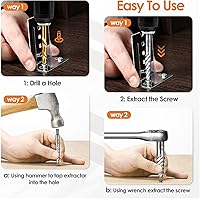 Vista 6 de Juego de 5 extractores de tornillos, juego de extractor de pernos de flauta en espiral, juego de extractor de pernos Cr-MO Easy Out para quitar