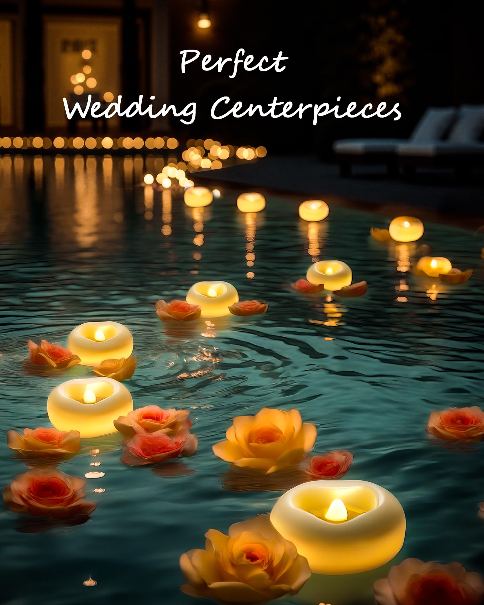 Da by - Candele galleggianti a LED senza fiamma, impermeabili, 24 confezioni, candele galleggianti in acqua per vasi cilindrici, decorazioni per matrimoni, piscine, esterni.