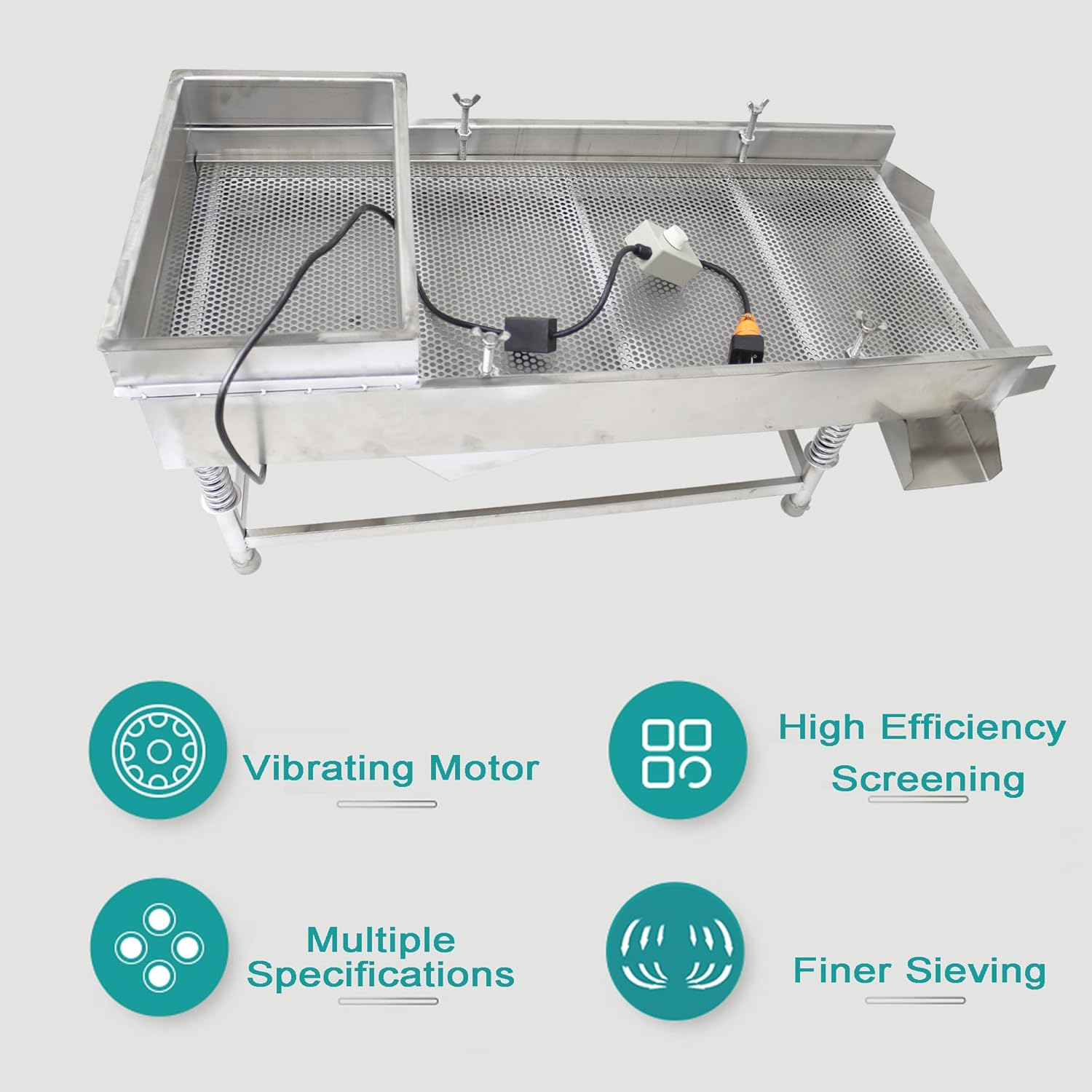 Linear Vibrating Screen Straight Vibrating Sieve Shaker Electric Linear Vibrating Sieve Machine JG40-95 Stainless Steel Vibrating Sieve 6mm Screen Single Layer with 1 Motor 220V