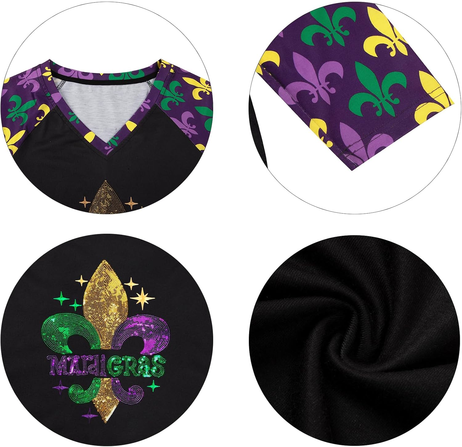Mardi Gras Shirts for Women: Fat Tuesday Shirt V Neck Graphic Tshirt New Orleans Carnival Party Long Sleeve Tops - Image 6