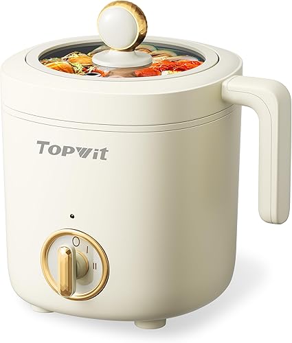 TOPWIT Olla eléctrica para cocinar, olla de ramen de 1.2 L, olla portátil antiadherente para fideos para pasta, sopa, filete, avena, artículos