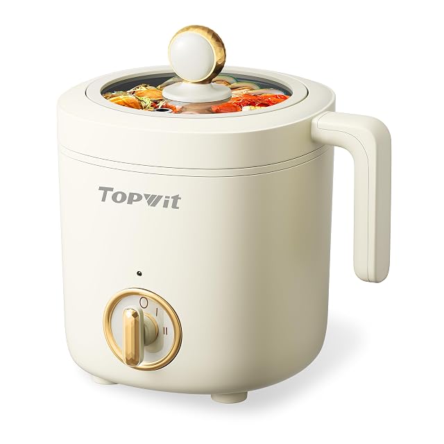 TOPWIT Hot Pot Electric Pot for Cooking Ramen Cooker 1 2L Non-Stick Portable Noodles Cooker for Pasta Soup