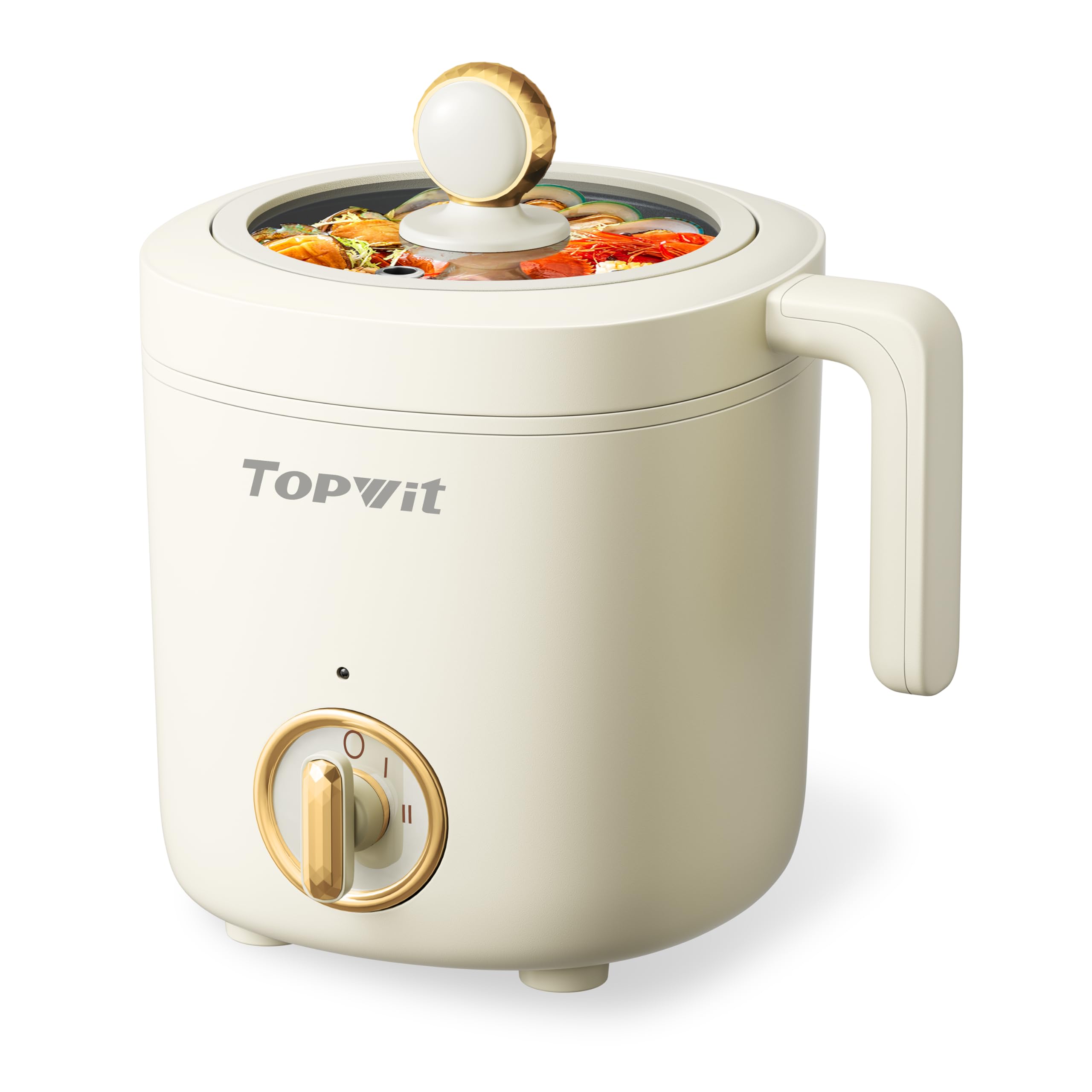 TOPWIT Hot Pot Electric Pot for Cooking Ramen Cooker 1 2L Non-Stick Portable Noodles Cooker for Pasta Soup