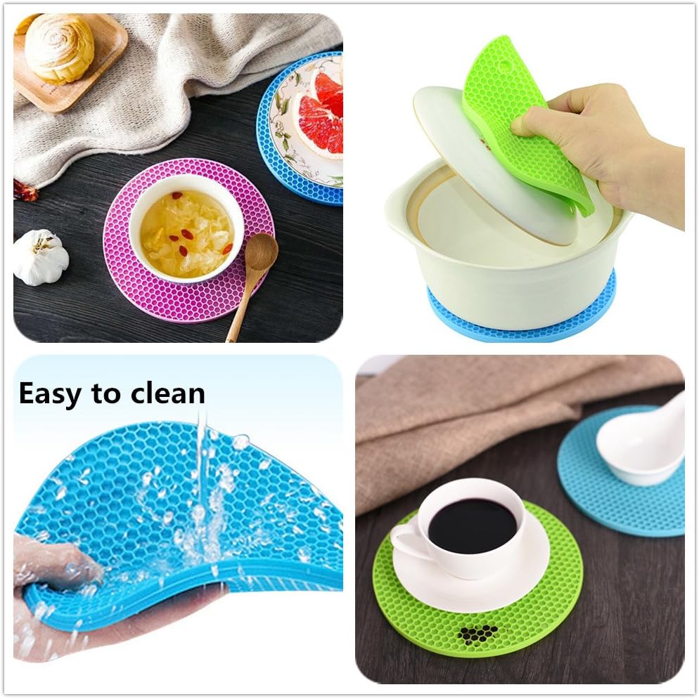 Authentic Crazy Deals Silicone Trivet Mats Round Pot Holder 5Pcs Multi-Purpose Hot Pot Mats Hot Pad Jar Opener Spoon Rest Heat Resistant Non-slip Durable Flexible Dishwasher Safe for Home Use