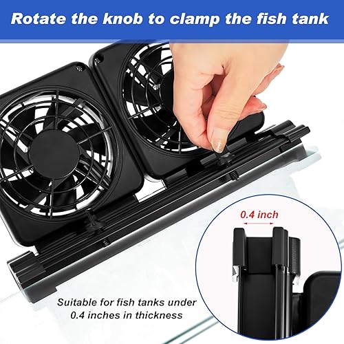 Miniatura 5 de Enfriador de acuario, sistema de ventilador de refrigeración para tanque de peces para agua salada y dulce, 2 velocidades variables, acuario negro,