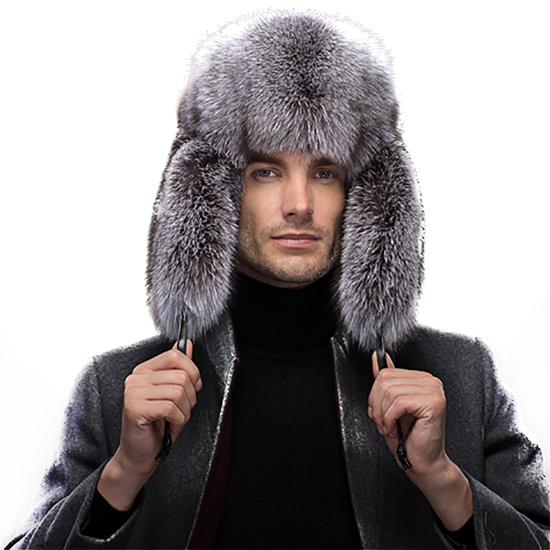 URSFUR Men's Mink Russian Cossack Hats Caps with Ear Flaps