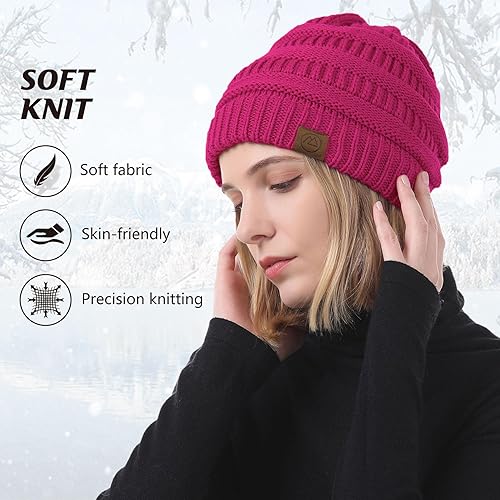 Vista 3 de Durio Gorros de invierno para mujer, gorro de punto trenzado, gorro de invierno grueso para mujer