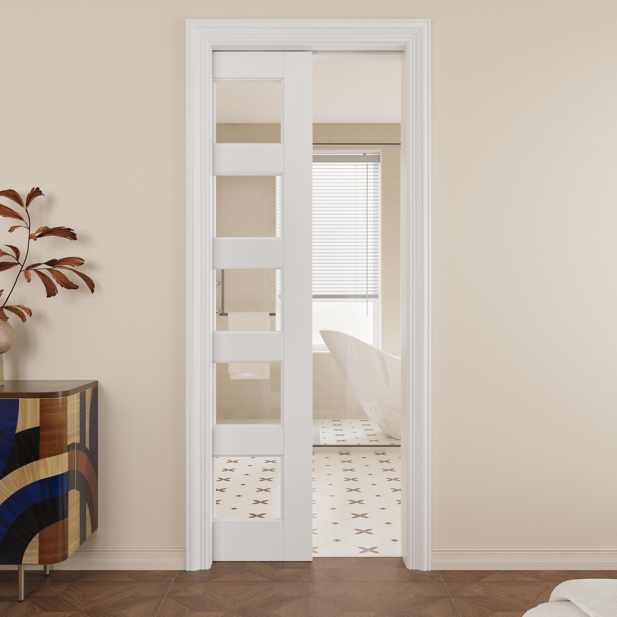 Pocket Door,5-Lite Clear Glass Doors,Room 28 x 80 Sliding Door