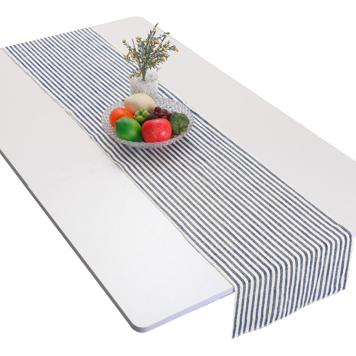 mookaitedecor Dark Blue Striped Table Runner Cotton Linen Runners for Wedding Party Dinner & Everyday Use, 13 x 54 Inch