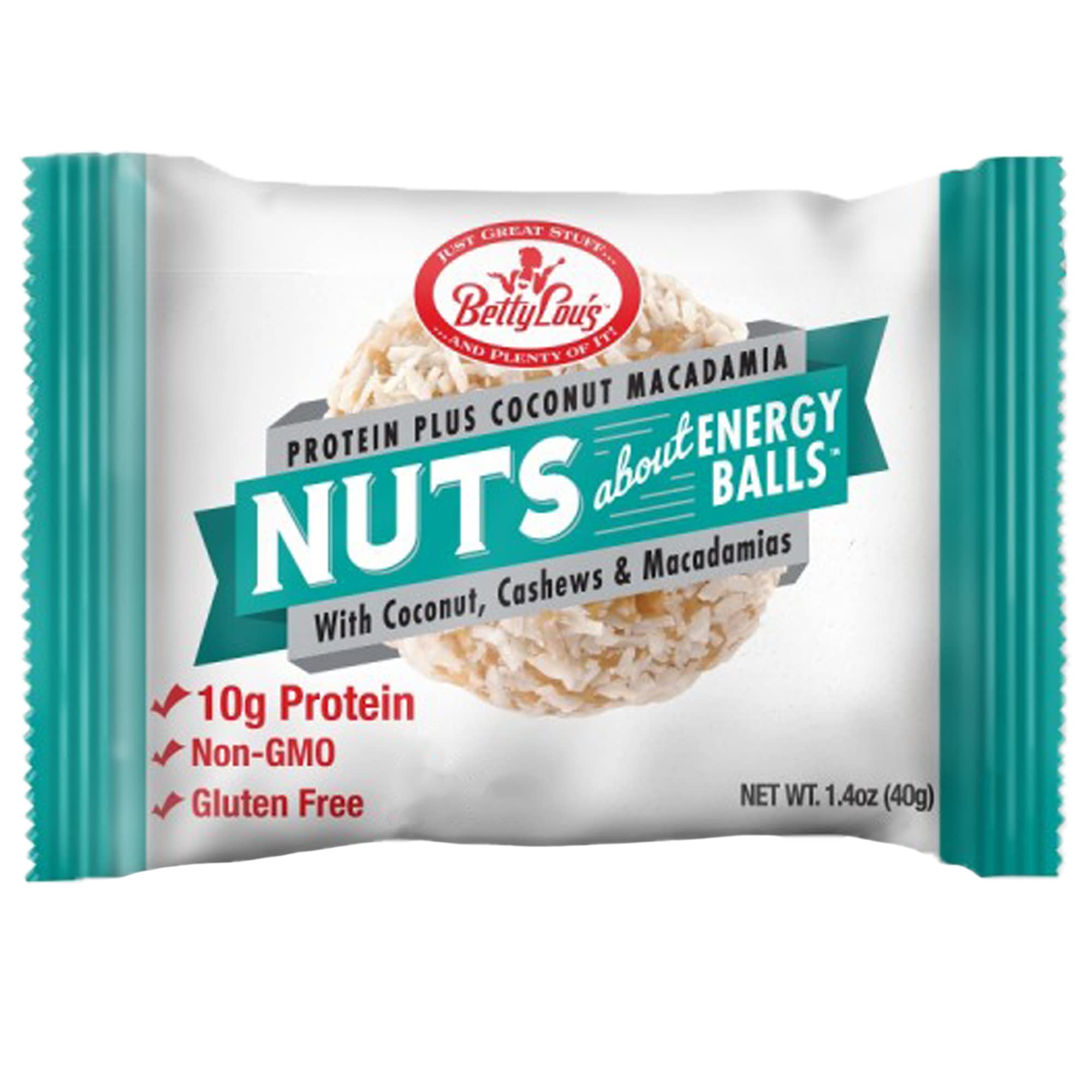 Betty Lou's Protein Plus Coconut Macadamia Energy Balls, Gluten Free, Non GMO, No Refined Sugar, Healthy Snacks for Kids & Adults, Individually Wrapped (12 Pack)