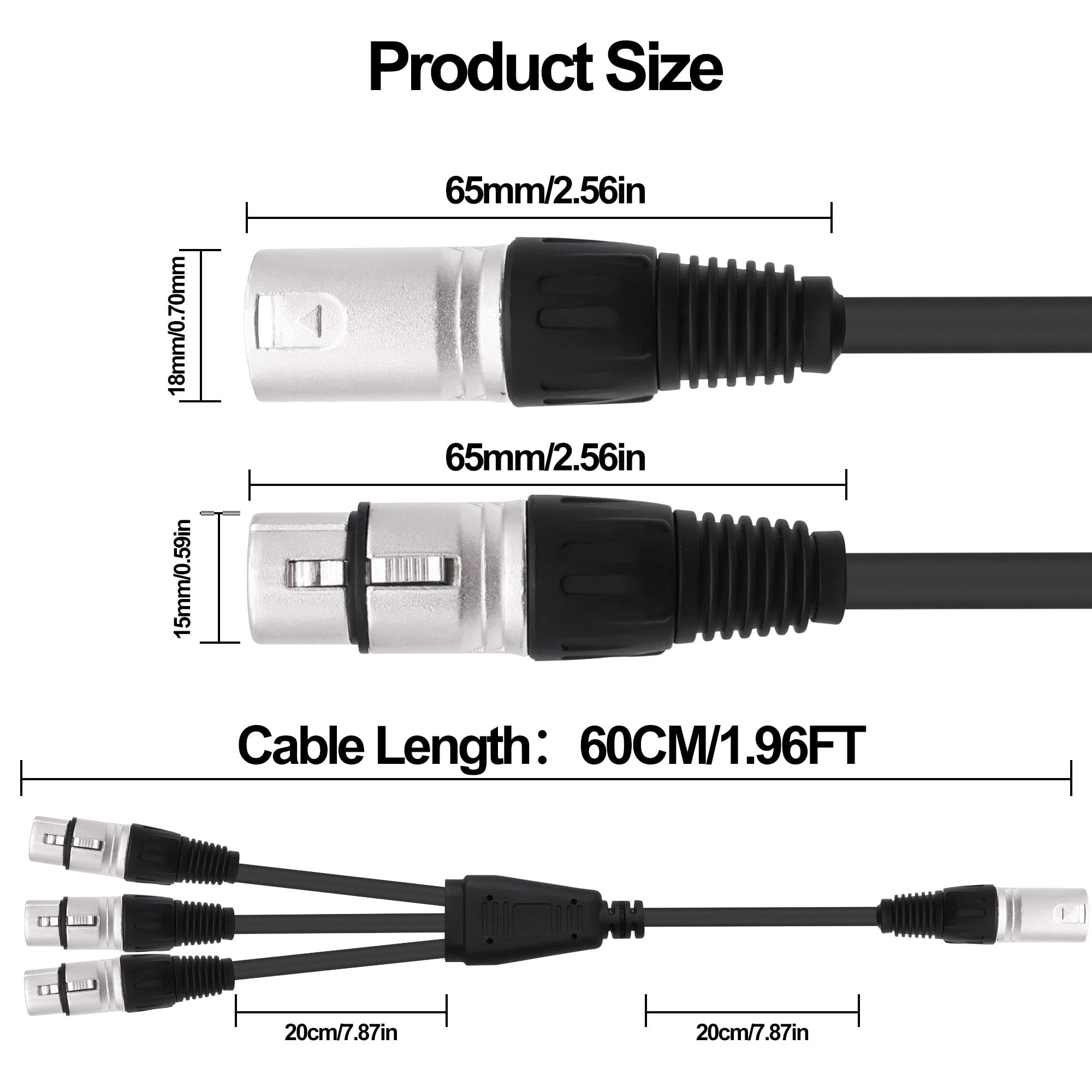 YARCHONN XLR Splitter Audio Y Cable Adapter 1 Male to 3 Way Female XLR Balanced Microphone Audio 1 to 3 Splitter Cable for Mixer Amplifier Camera-0.6M/1.96FT (1 Male to 3 Female) - Image 4