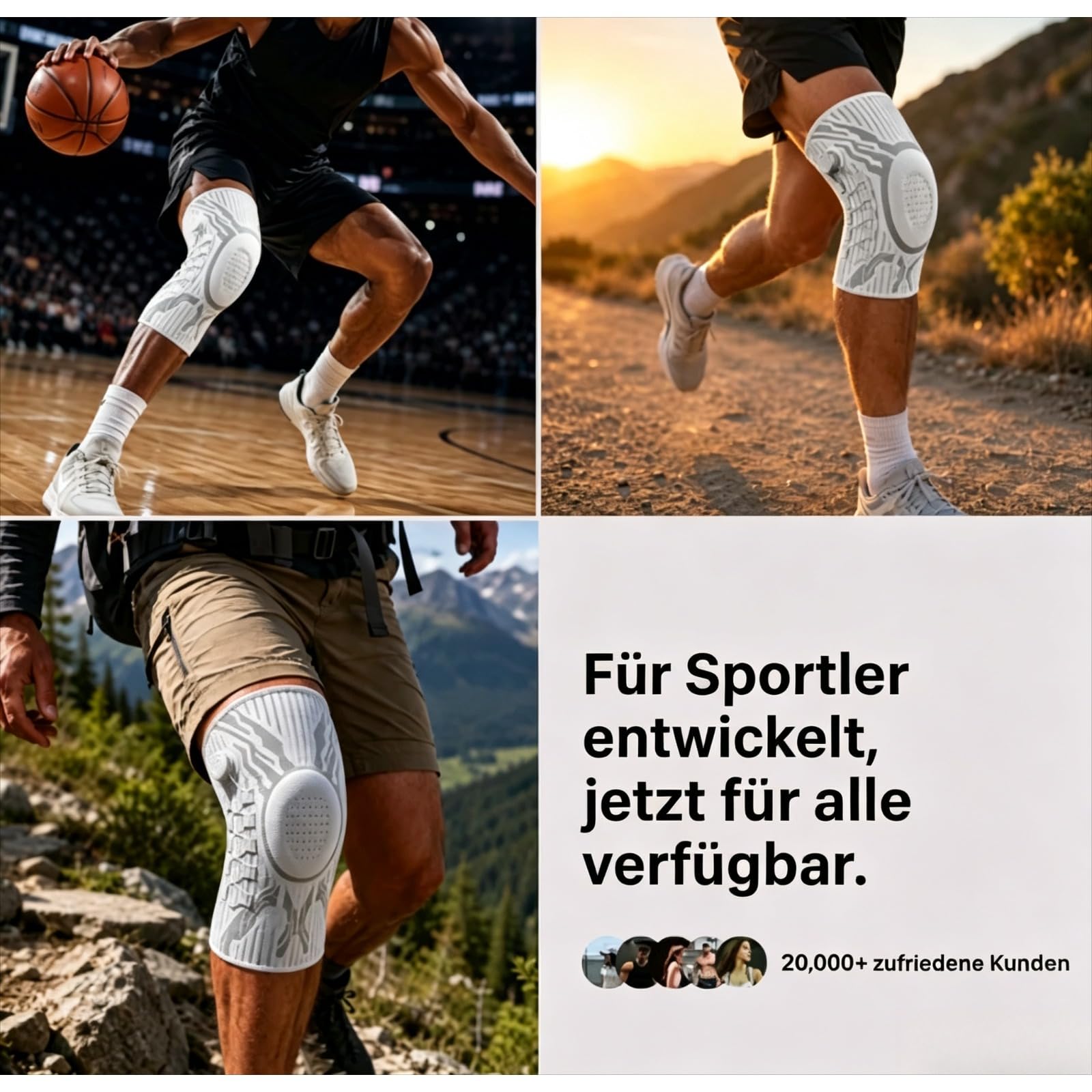 Gymfitting Knauf-Kniebandage Zur Schmerzlinderung, Verstellbar Mit Drehknopf Für Sport Und Alltag (Weiß-rechts,L)