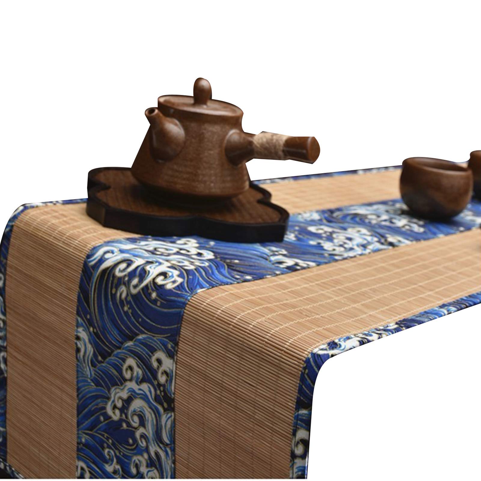 Camino de Mesa Zen Moderno, Mantel de Seda de bambú con patrón de Onda Azul, manteles Individuales Antideslizantes con Bordes para Regalo de Fiestas en la Cocina casera (tamaño: 30