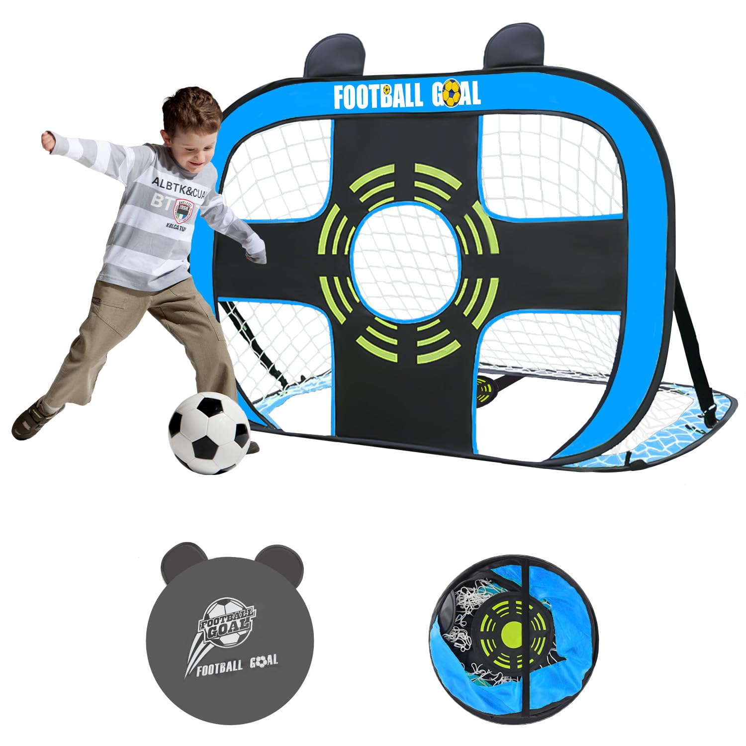BILIONESoccer Goals for Kids, 4x3 FT Pop Up Soccer Net with Carry Bag, Portable Toddler Football Goals Training Equipment for Outdoor Backyard Game