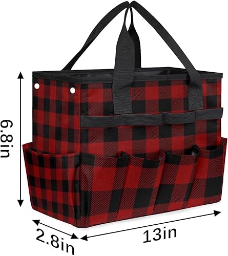 Miniatura 3 de Bolsa de herramientas de jardín retro a cuadros para mujeres y hombres, bolsas de almacenamiento de herramientas de jardinería con 10 bolsillos,