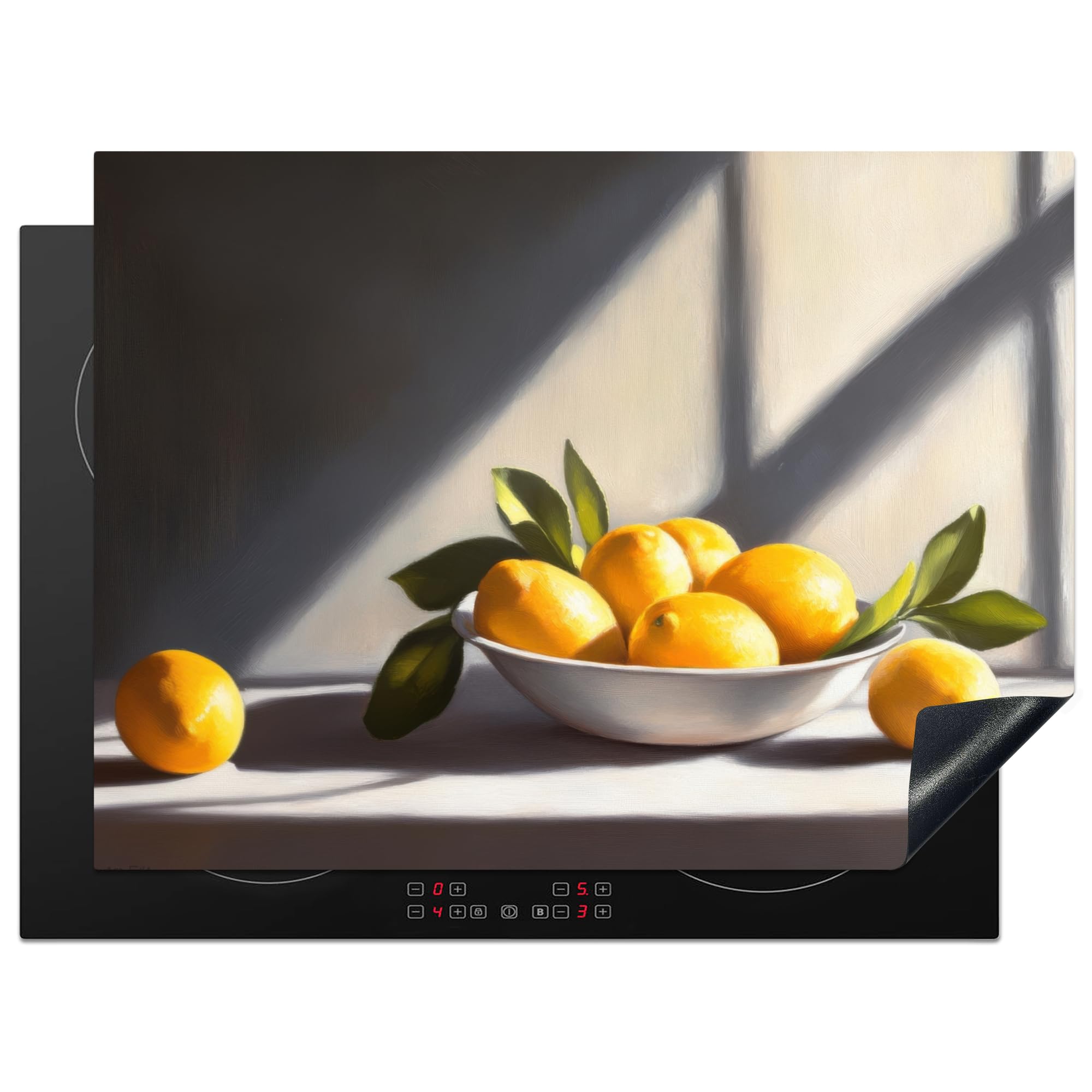 KitchenYeah© Induction Hob Protector Mat 20.5"x28" / 71x52 cm Stove Cap Top Cover Kitchen Cooker Covers for Electric Hobs Vinyl Lemons - Still Life - Yellow