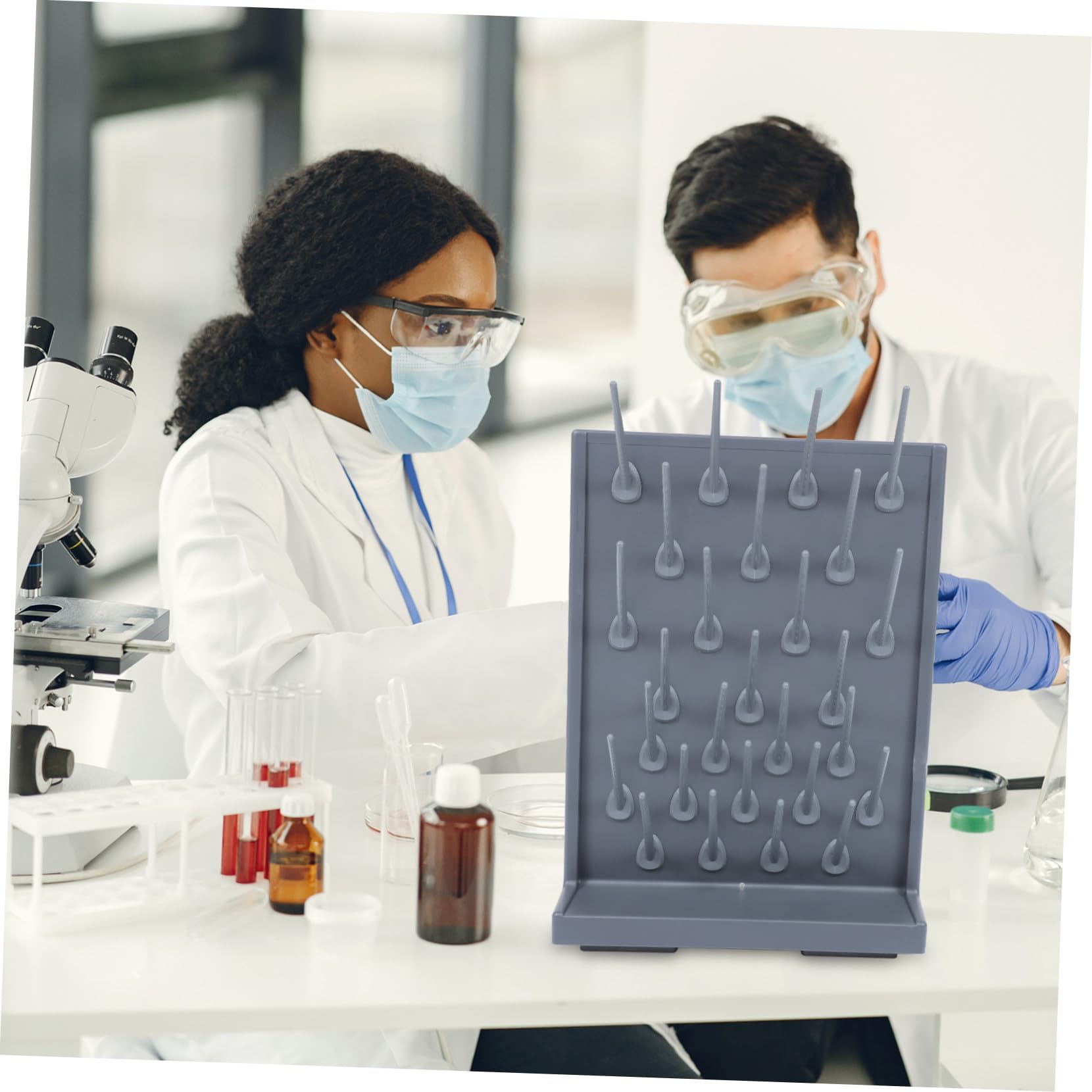 Cabilock Stendino da Laboratorio in Plastica PP 2 pezzi Portasciugatura per Provette con Supporti Rack Scolavetreria