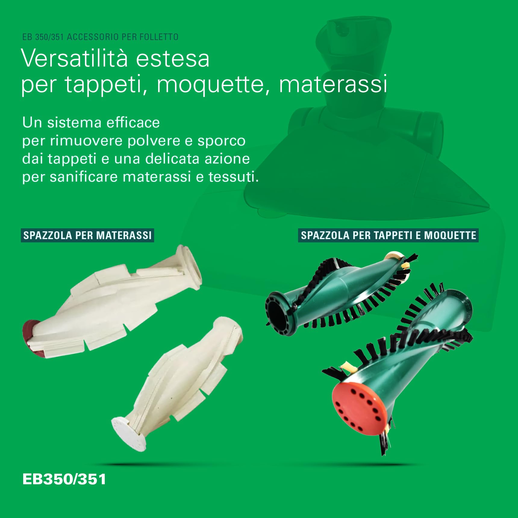 Battitappeto Folletto EB 350/351 -RIGENERATO E SANIFICATO- Compreso Di Spazzole Per Materasso | Accessorio ORIGINALE, 100% Compatibile Con VK 130,131,135,136,140,150,200,220s
